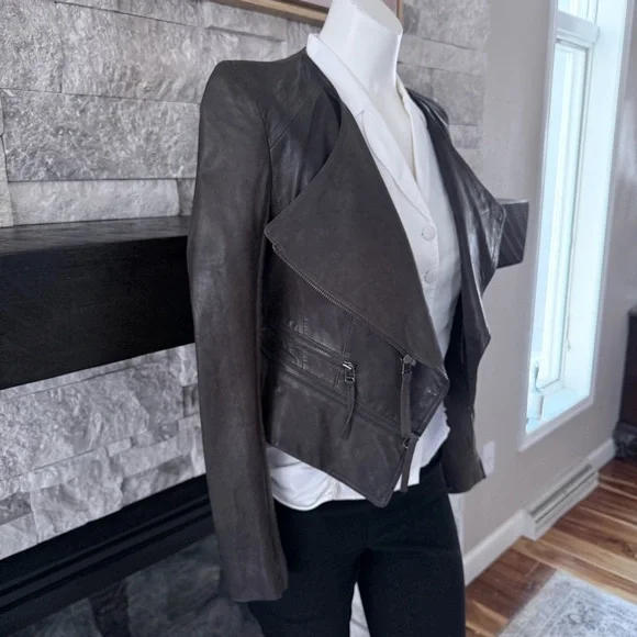 McGinn Magpie Convertible Leather Moto Jacket Zip-Off Hem Crop M - Picture 6 of 14